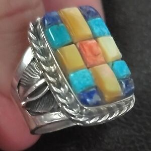 Colorful Mosaic Silver Ring